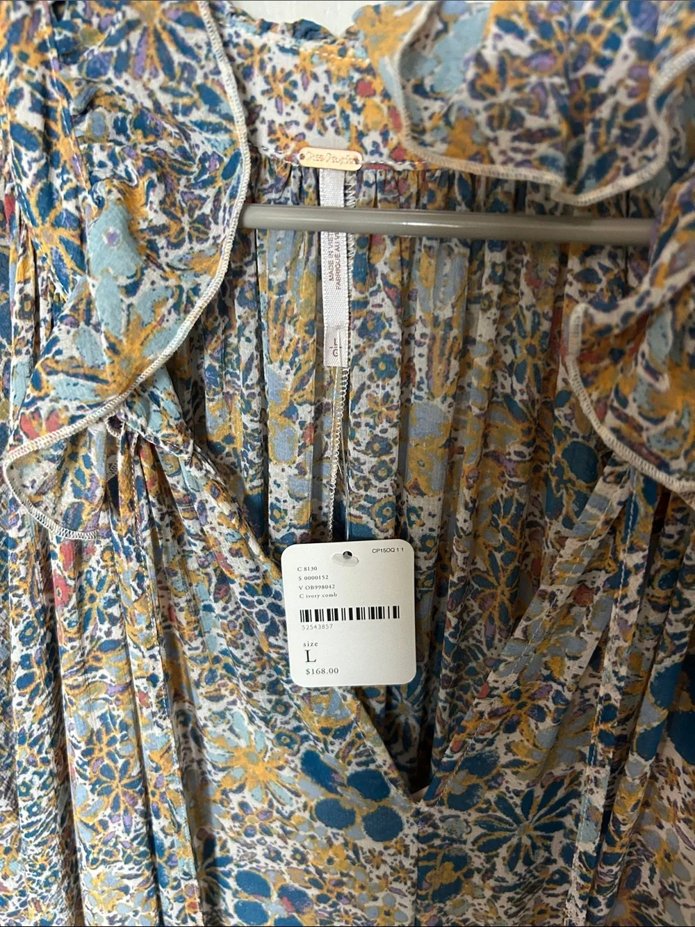 Free People Floral Long-Sleeve Tiered Maxi Dress - Blue Multicolor w full slip - Picture 2 of 6